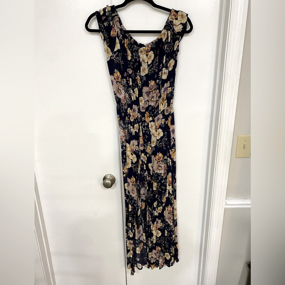 Floral Off the shoulder Romper with Long Overlay